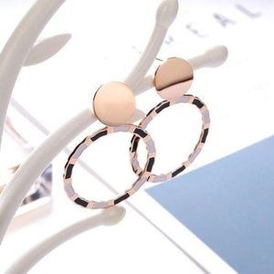 BOHO Beachy Y2K Black White Rose Gold Stud Circle Pedant Drop Earrings